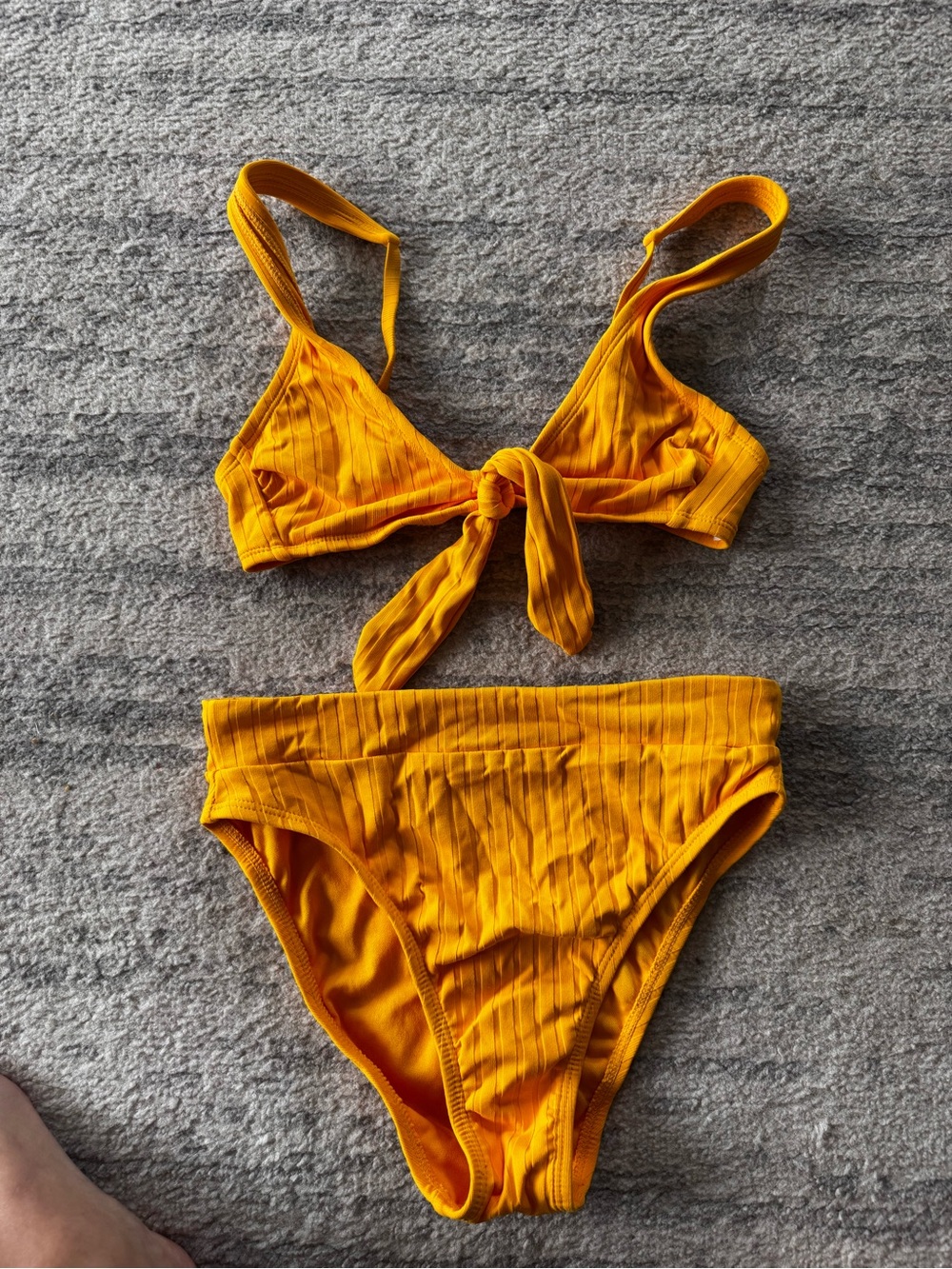 Xhilaration Bright Yellow Ribbed Tie-Front Bikini Top